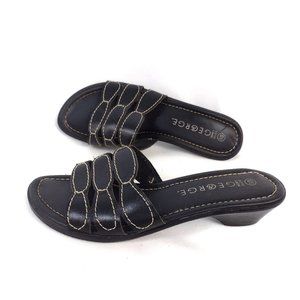 George Black Leather Slides Decorative Stitching Low Heel Size 6.5